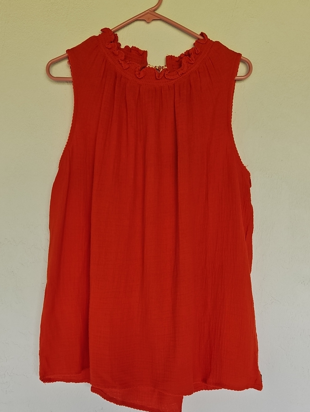 Matilda Jane Orange Red Ruffle Mock Neck Open Tie Back Sleeveless Top Size L